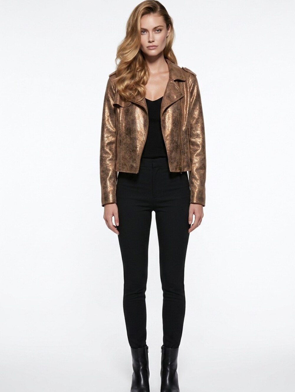 Metallic Bronze Women's Moto Jacket